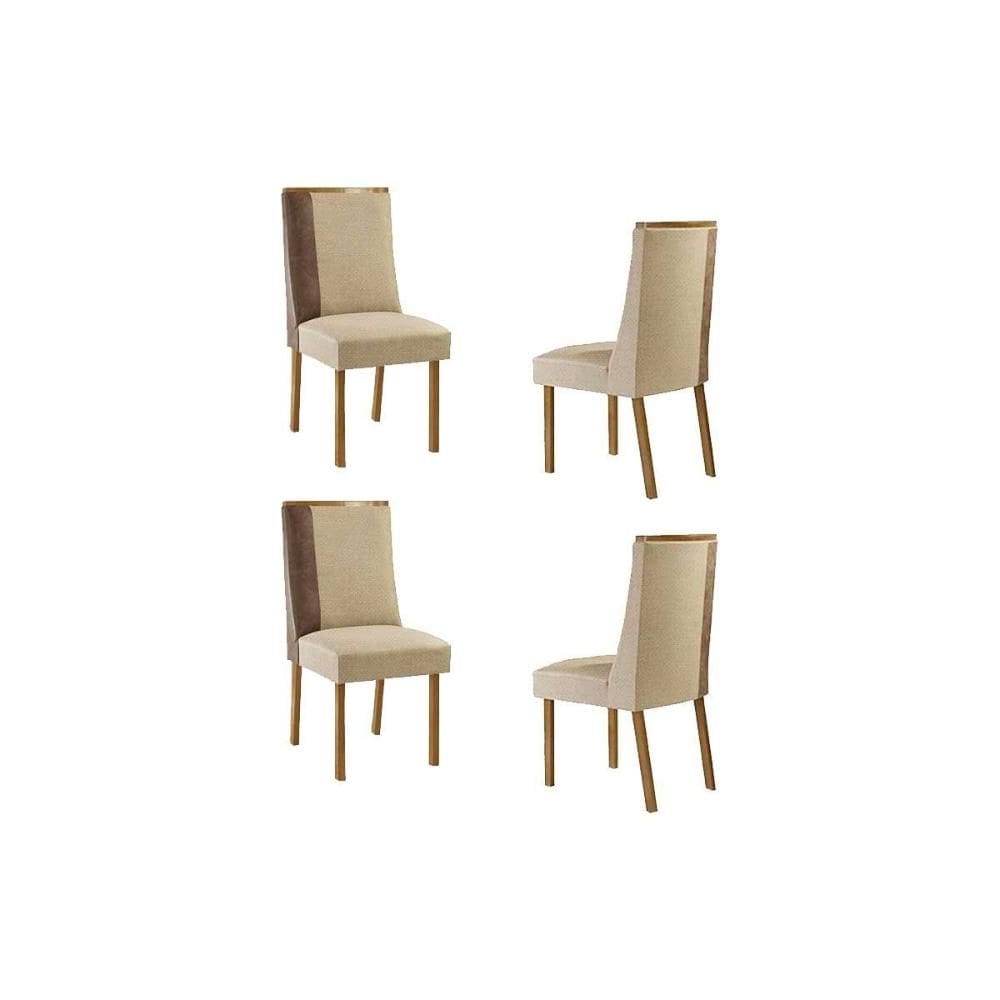 Cadeira Sala de Jantar Tilia Kit 4 Un Madeira Capuccino/Linho Bege Turim/Corano Capuccino - Rufato
