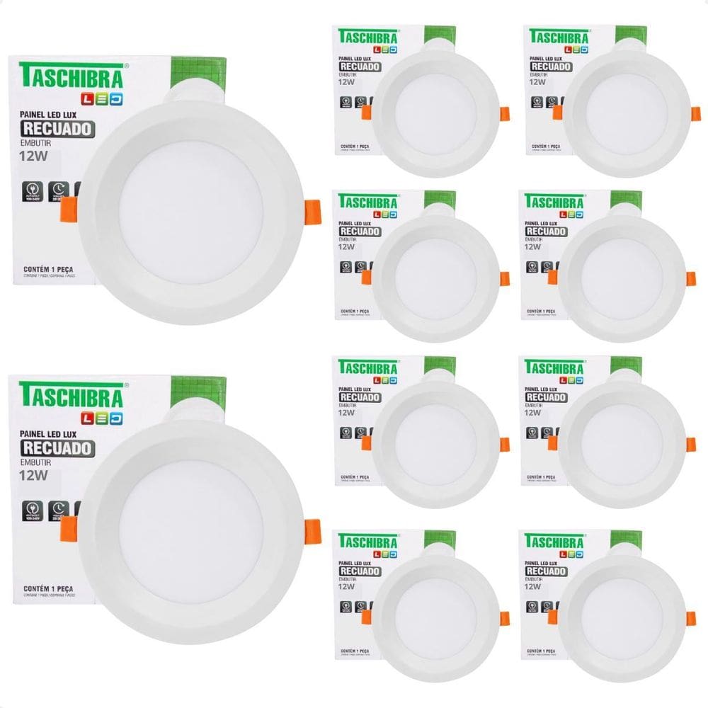 10 Painel De Led Redondo Embutir Recuado 12W Bivolt 4000K