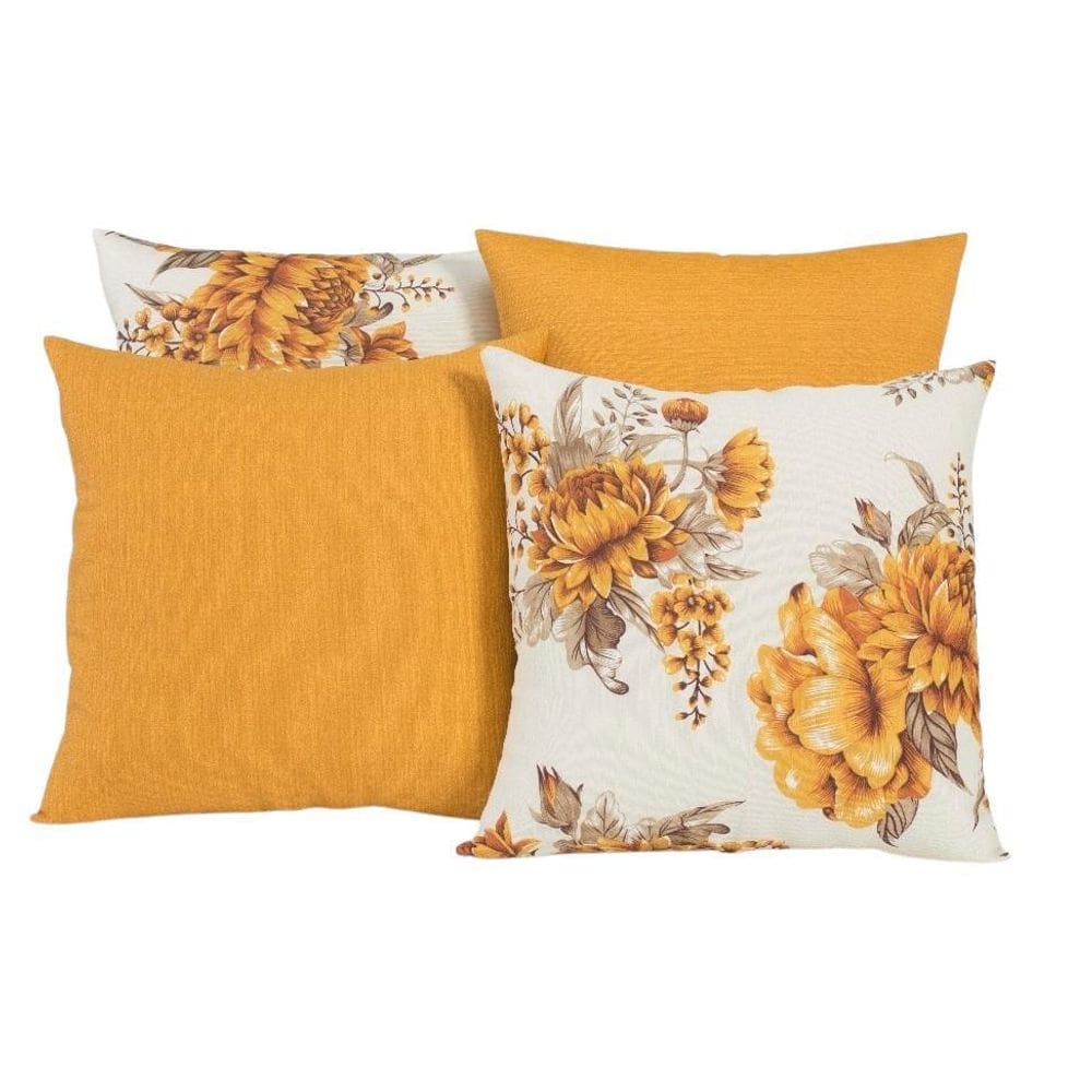 Kit 4 Almofadas Decorativas Para Sofá Estampa Flores Laranja