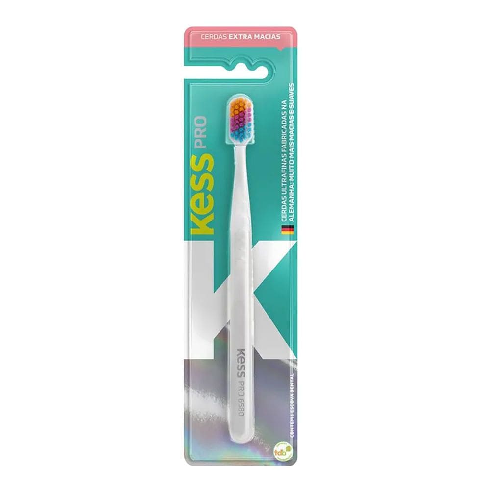 Escova Dental Kess Pro Colorful Extra Macia Cores diversas 1 Unidade + Capa Protetora