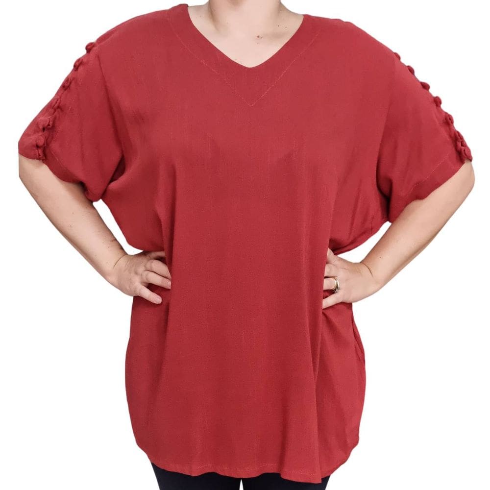 Blusa Feminina Básica MC Botões Plus Size Terracota