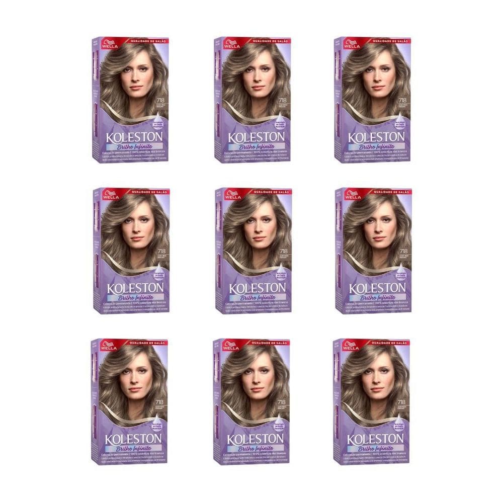 Coloraçao Koleston 718 Louro Medio Perola - Kit C/9Un