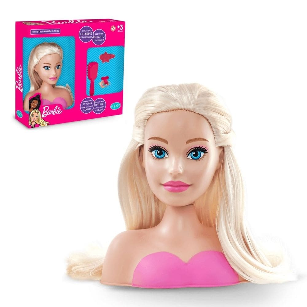 Boneca Mini Styling Head Core Barbie Pupee com Acessórios Escova Presilha Elásticos Penteados