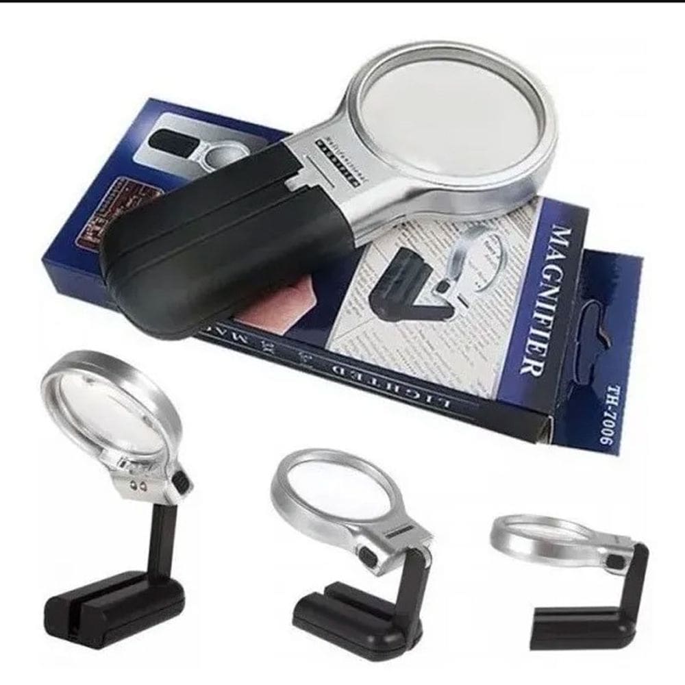 Lupa De Mão C/ Leds Mesa/bancada Suporte Dobrável Ajustável