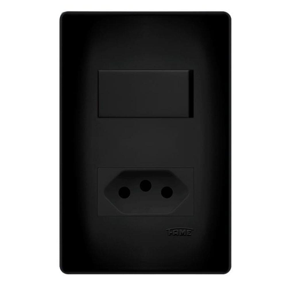 Interruptor 16A + Tomada 20A Placa4X2 Habitat Black
