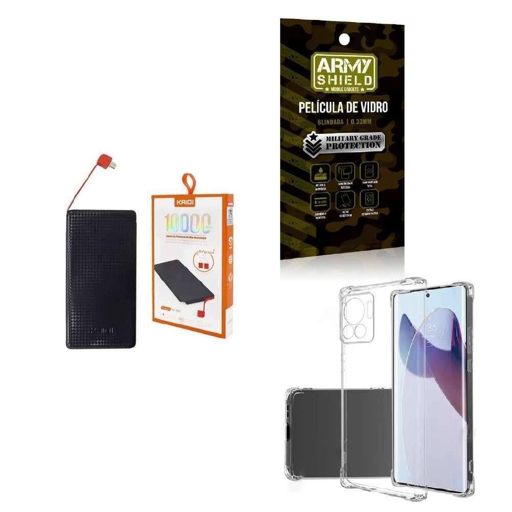 Power Bank 10.000Mah + Capa Moto Edge30 Fusion + Película 3D