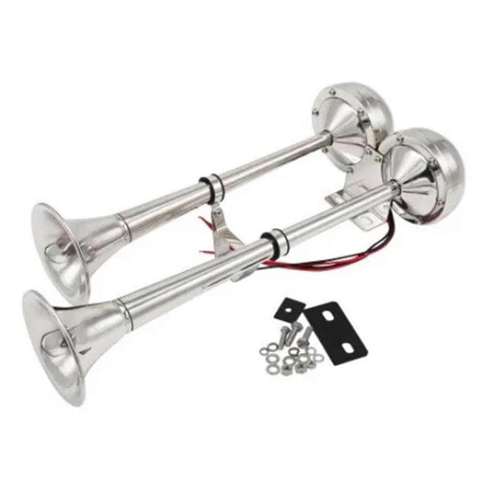 Buzina Dupla Inox 12V Tipo Corneta Som Grave Barco