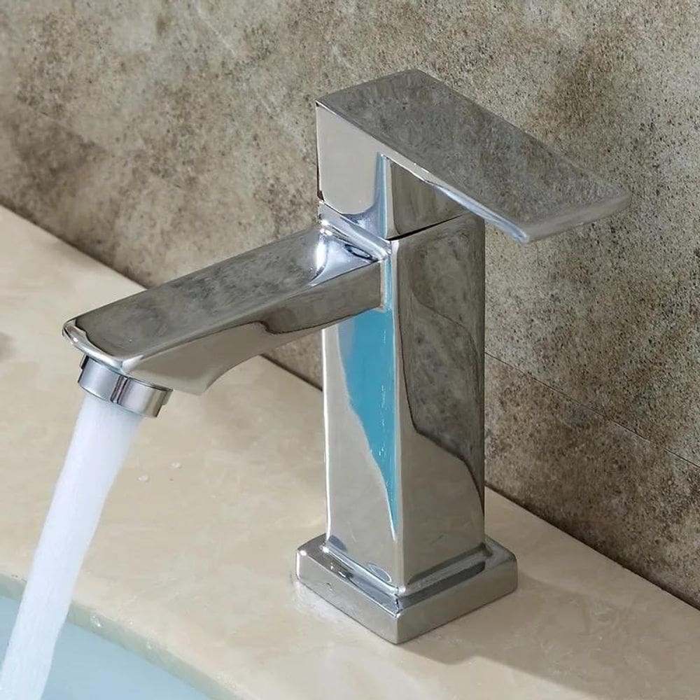 Torneira Bancada De Banheiro Luxo Inox Cromada Bica Baixa Ti