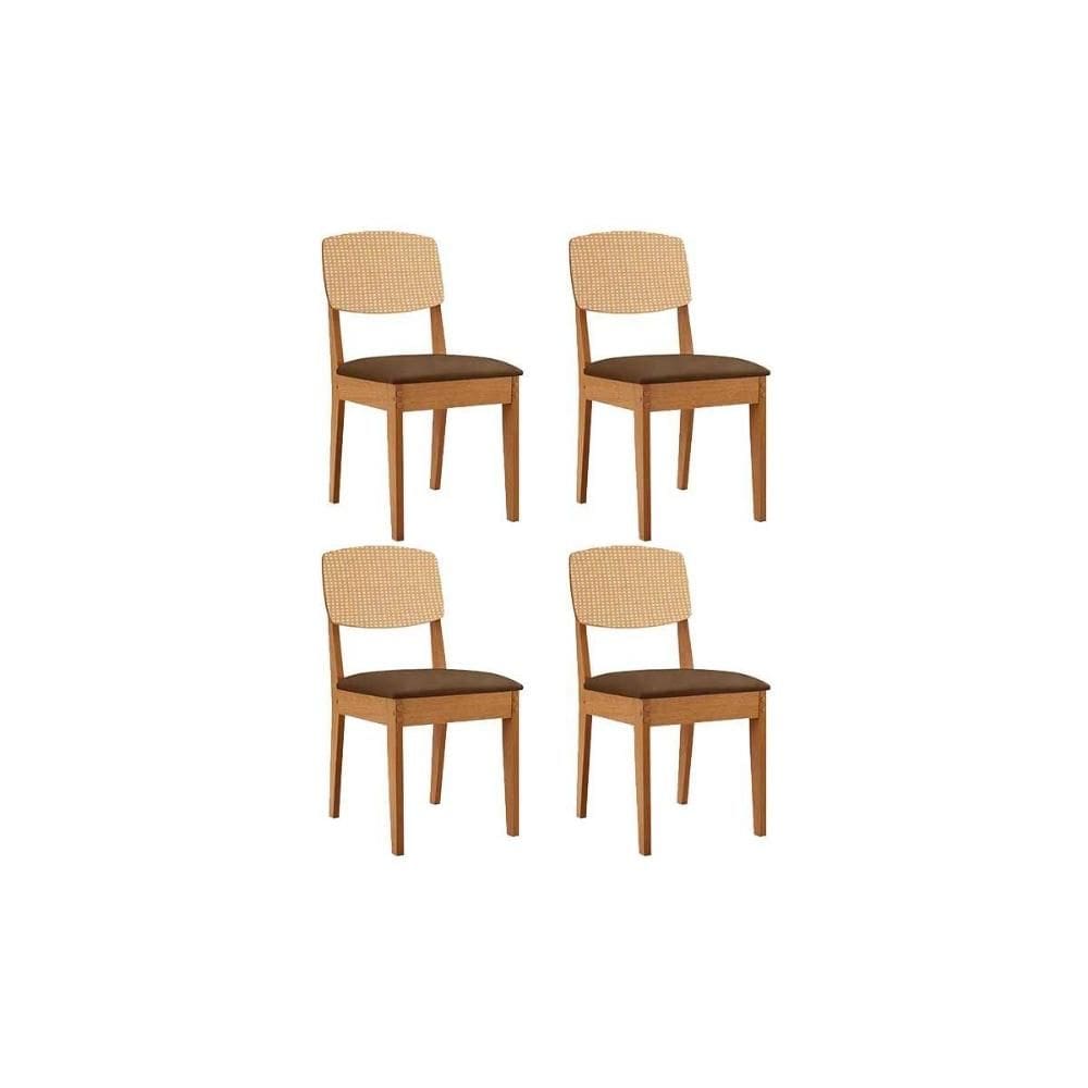 Cadeira Sala de Jantar Havana Premium Kit 4 Un Naturalle/Suede Marrom - Rufato