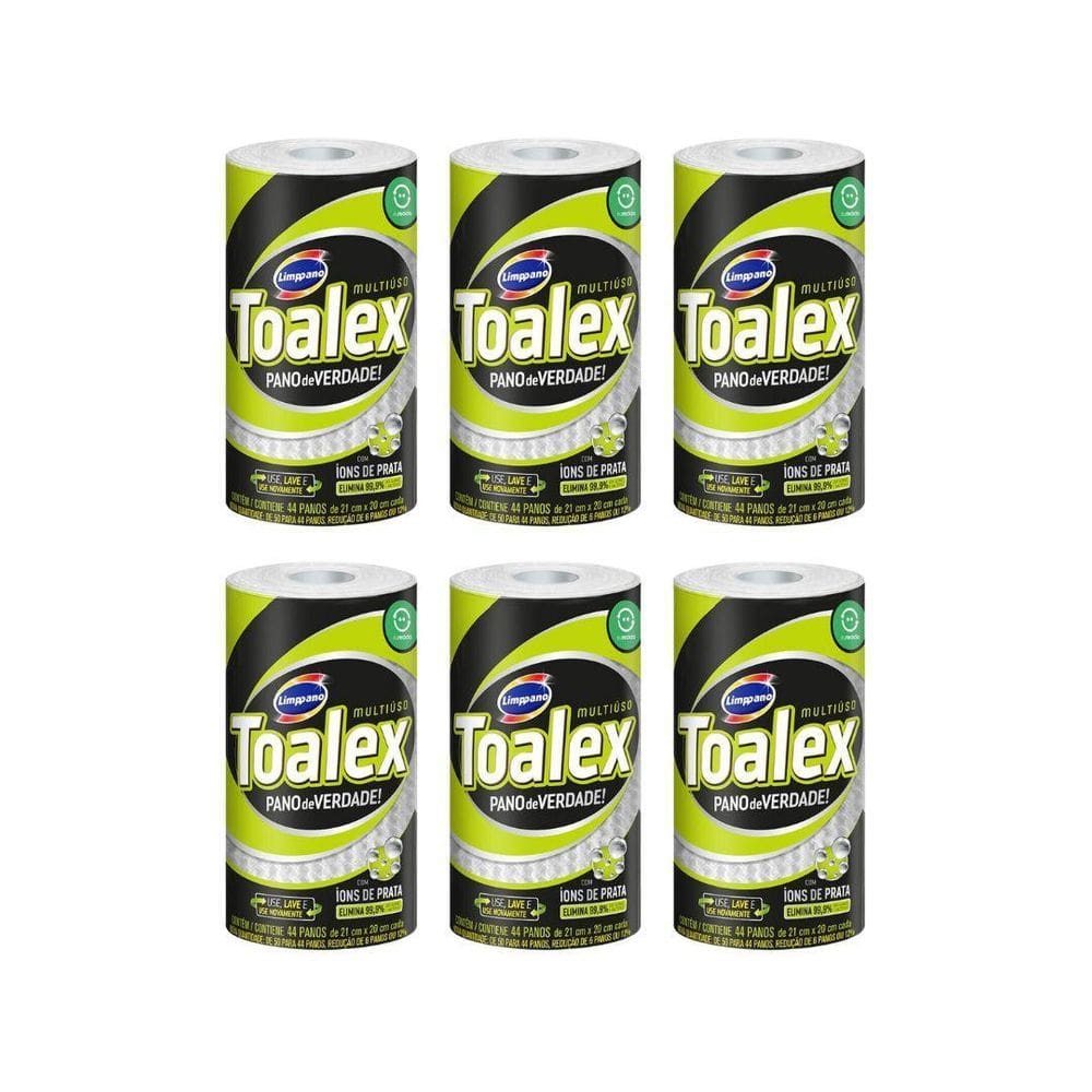 Pano Multiuso Toalex Reutilizavel Branco Com 44Un-Kit C/6Un