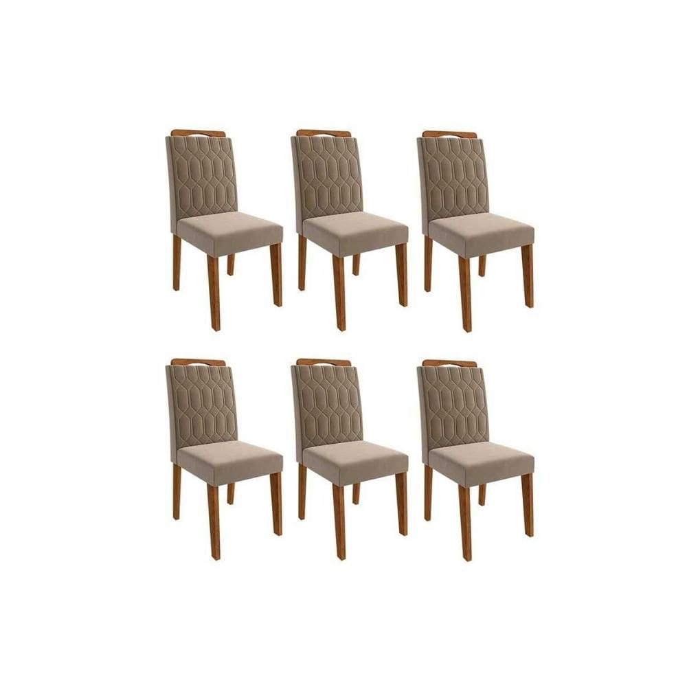 Cadeira Sala de Jantar Paola Wood Kit 6 Un Carvalho/Suede Joli Capuccino - Cimol