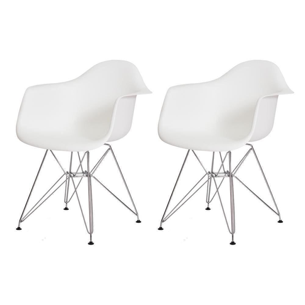 Kit 2 Cadeiras Eiffel Eames Com Braço Base Cromada Branca