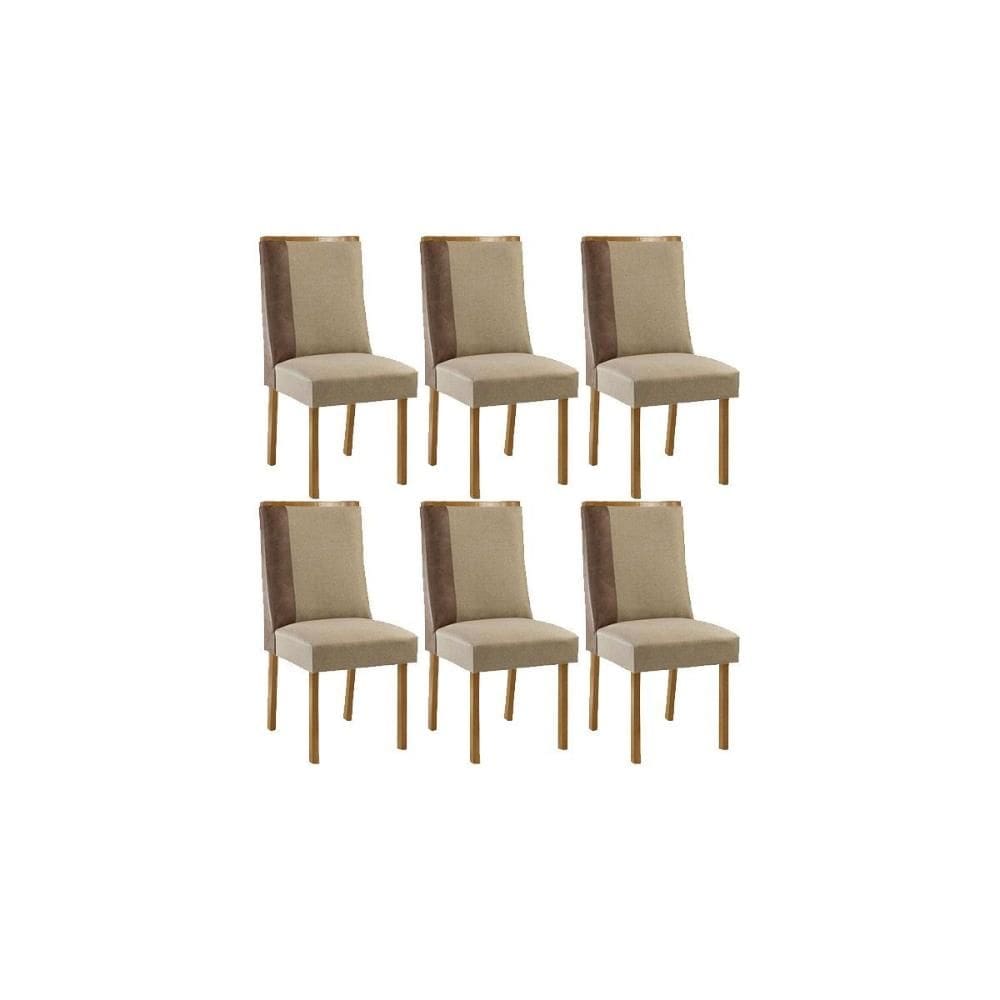 Cadeira Sala de Jantar Tilia Kit 6 Un Madeira Capuccino/Suede Creme/Corano Capuccino - Rufato