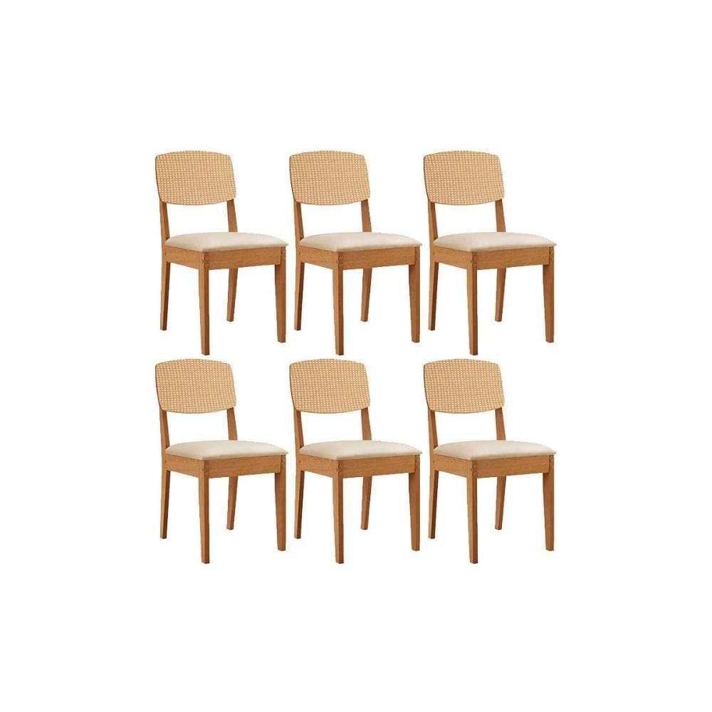 Cadeira Sala de Jantar Havana Premium Kit 6 Un Naturalle/Suede Creme - Rufato
