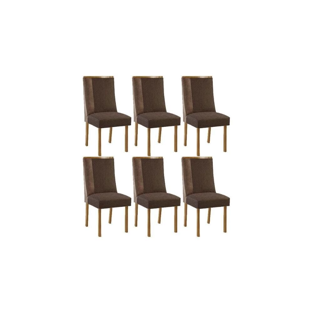 Cadeira Sala de Jantar Tilia Kit 6 un Naturalle/Suede Marrom/Corano Capuccino - Rufato
