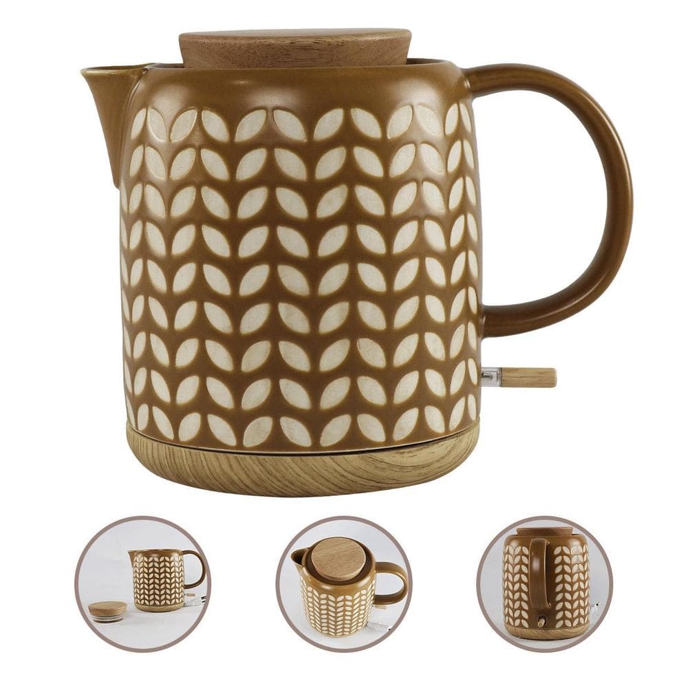 Chaleira Elétrica Porcelana 1L Marrom Luxo Base 360 - 220V