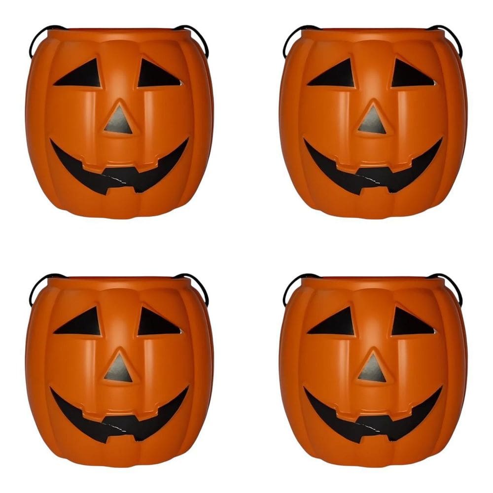 Kit 4 Balde Abóbora Decoração Baldinho Halloween Laranja