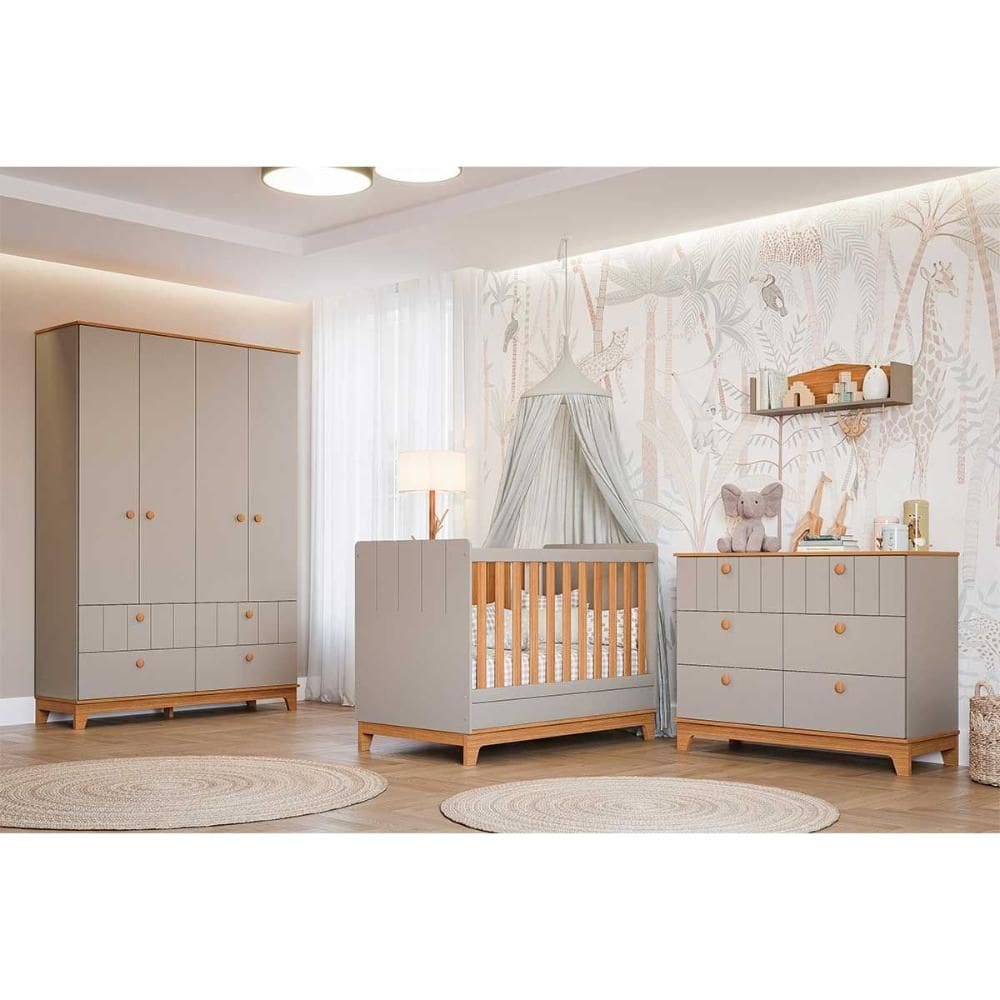 Quarto Infantil Completo Biscoito 3 Peças (Guarda Roupa+Berço+Cômoda) QI106 Fendi/Nature - Permóbili Baby
