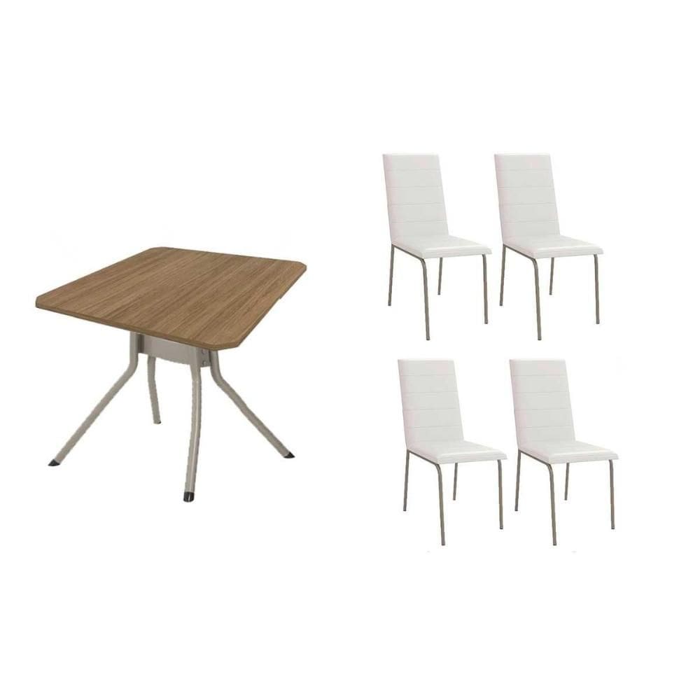 Sala de Jantar Completa Loire c/ Tampo de Madeira 90cm + 4 Cadeiras Amsterdã Niquel/Branco 106 - Kappesberg