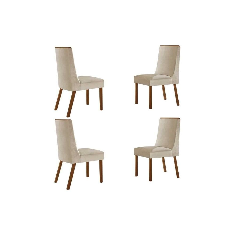 Cadeira Sala de Jantar Dakota Kit 4 Un Madeira Capuccino/Suede Creme - Rufato