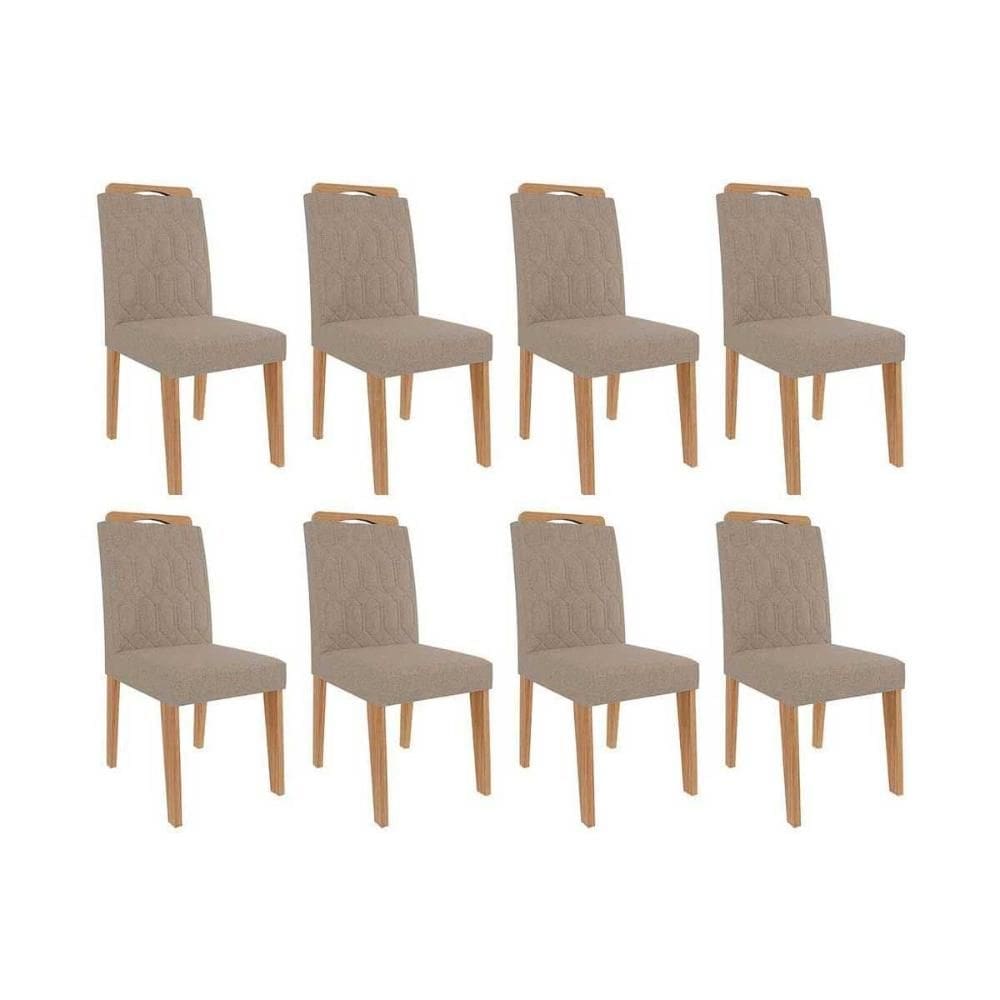 Cadeira Sala de Jantar Paola Wood Kit 8 Un Carvalho/Linho Bege - Cimol
