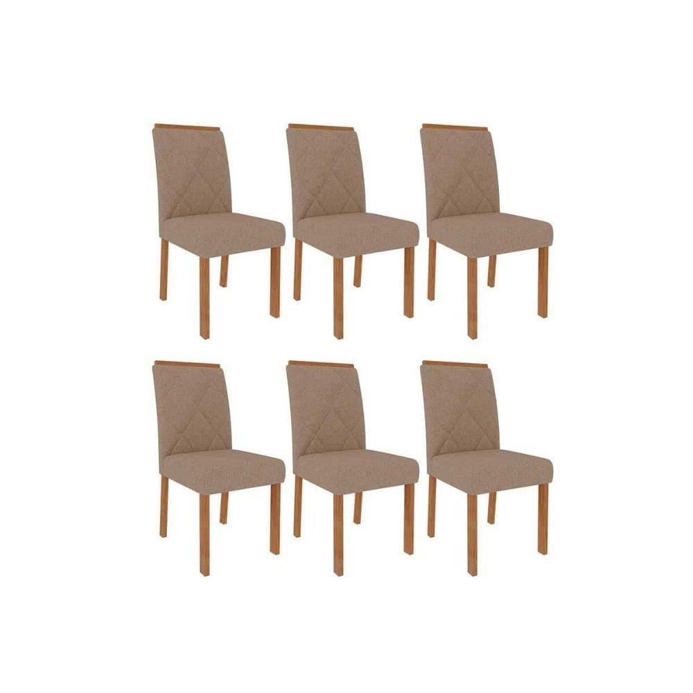 Cadeira Sala de Jantar Fernanda Wood Kit 6 Un Carvalho/Linho Bege - Cimol