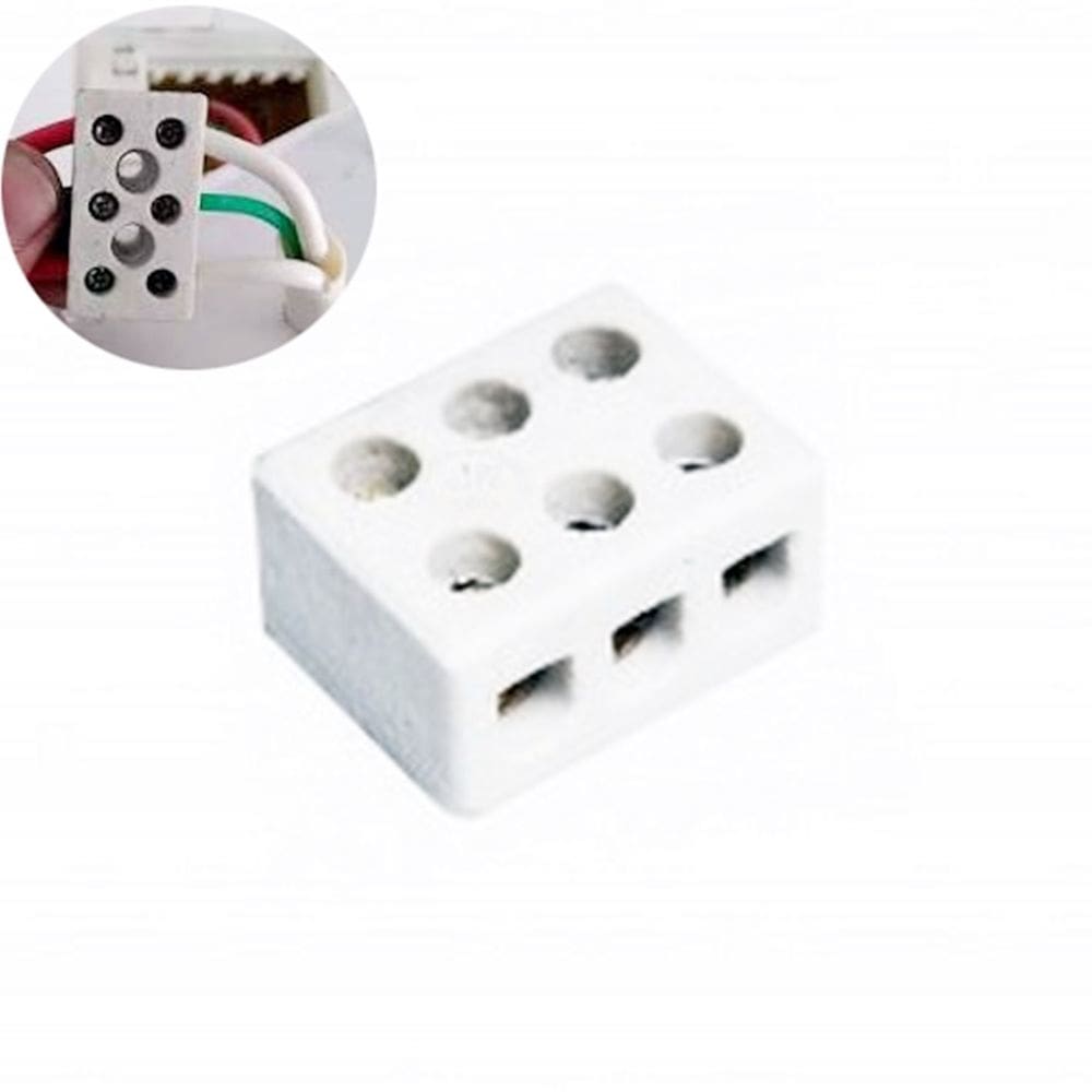 Conector De Porcelana/ Louça Tripolar 10mm - Para Fios Chuveiro