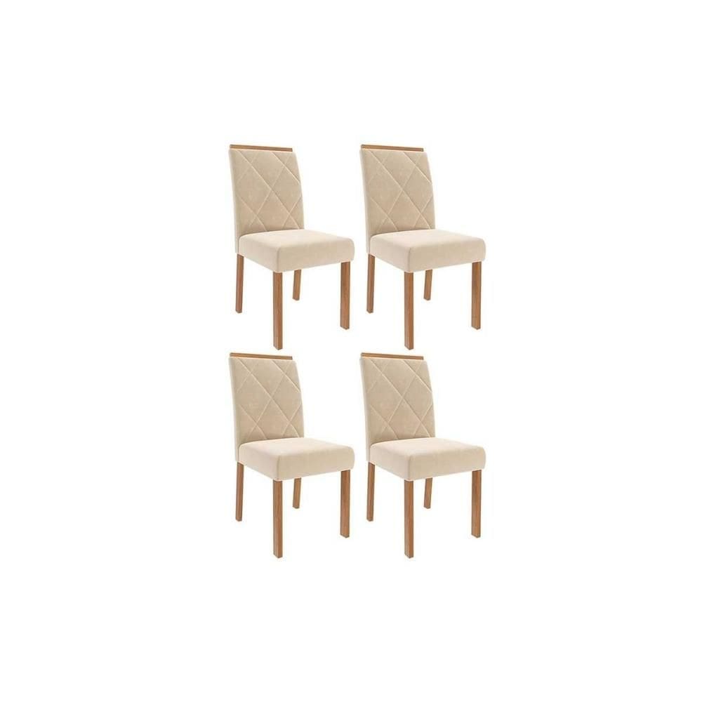 Cadeira Sala de Jantar Fernanda Wood Kit 4 Un Carvalho/Suede Nude Bege - Cimol
