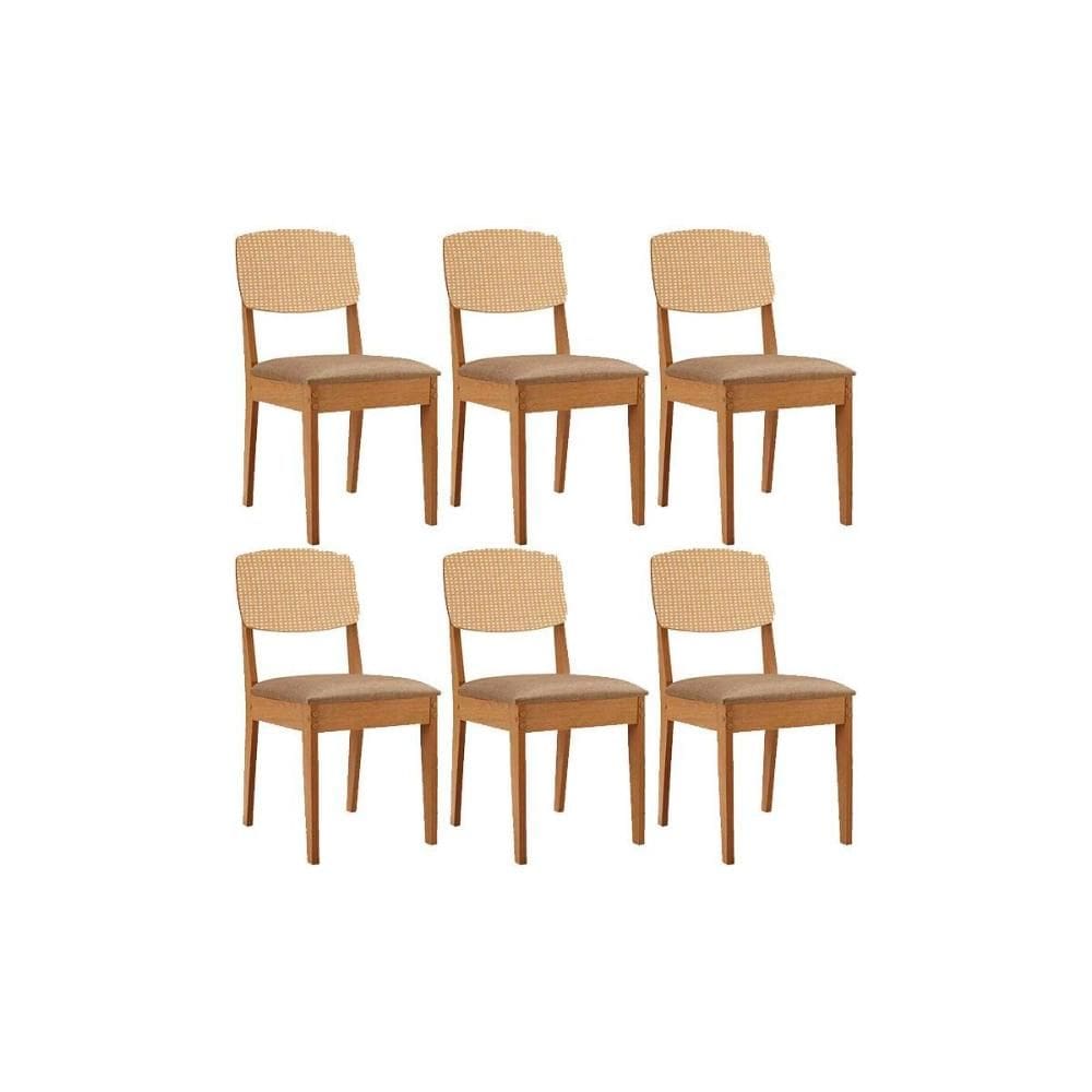 Cadeira Sala de Jantar Havana Premium Kit 6 Un Naturalle/Linho Bege Turim - Rufato