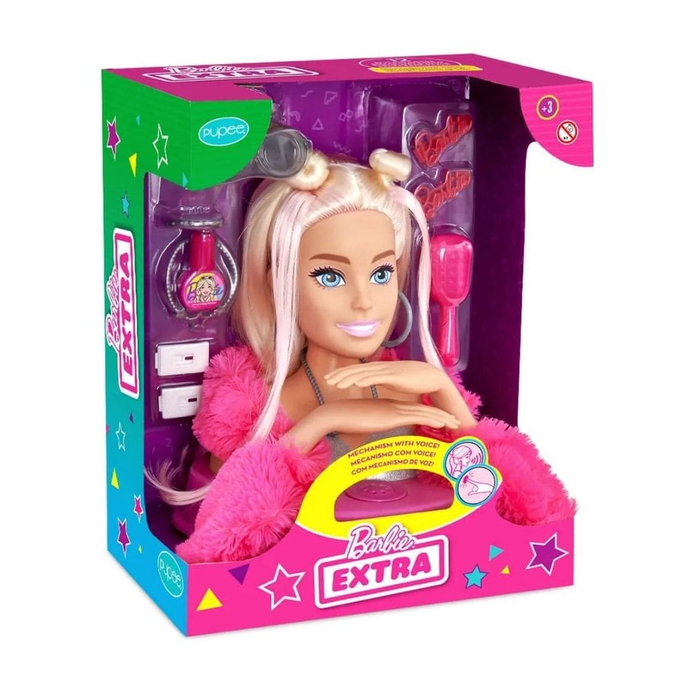 Boneca Styling Head Extra com Mecanismo de Voz Frases Barbie com Acessórios Penteados Brinquedo