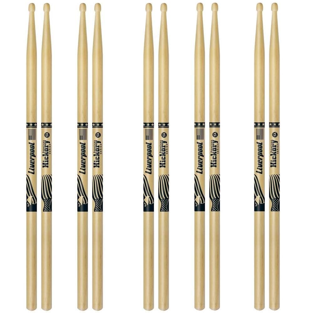 5 Pares Baqueta Hy 5Am American Hickory 5A Ponta Madeira
