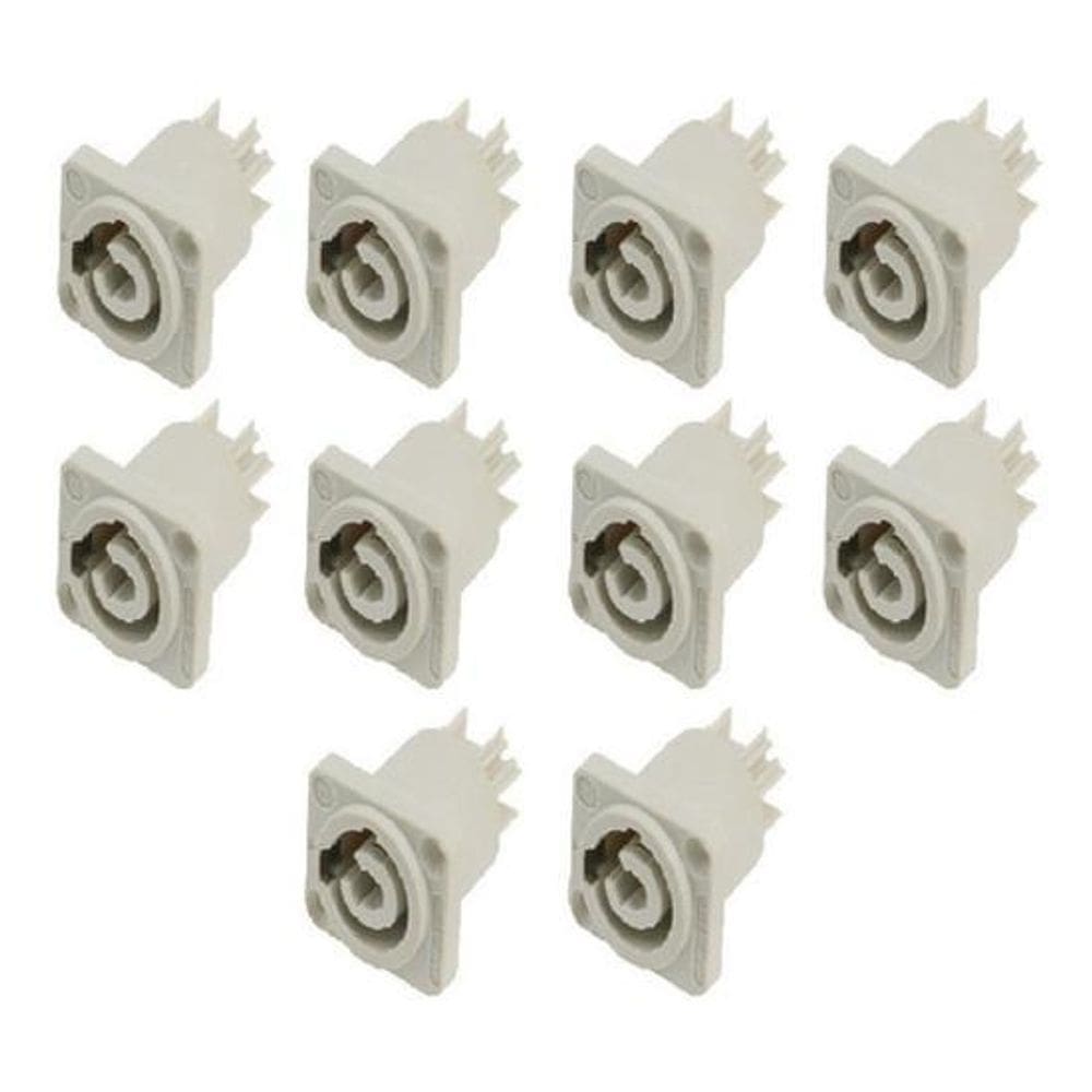Kit 10 Conector Powercon Out 3 Vias Femea Quadrado Branco