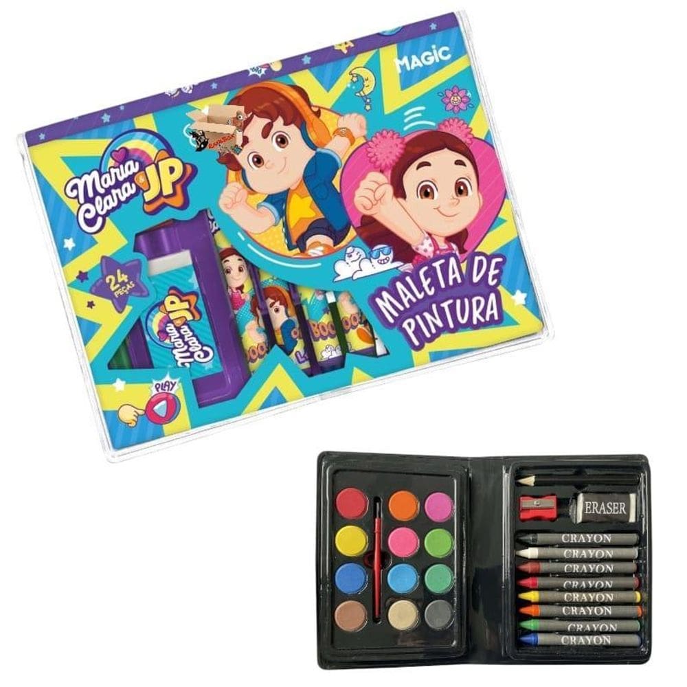 Kit Escolar Infantil Maleta Estojo Pintura Canetinhas 24 Pçs