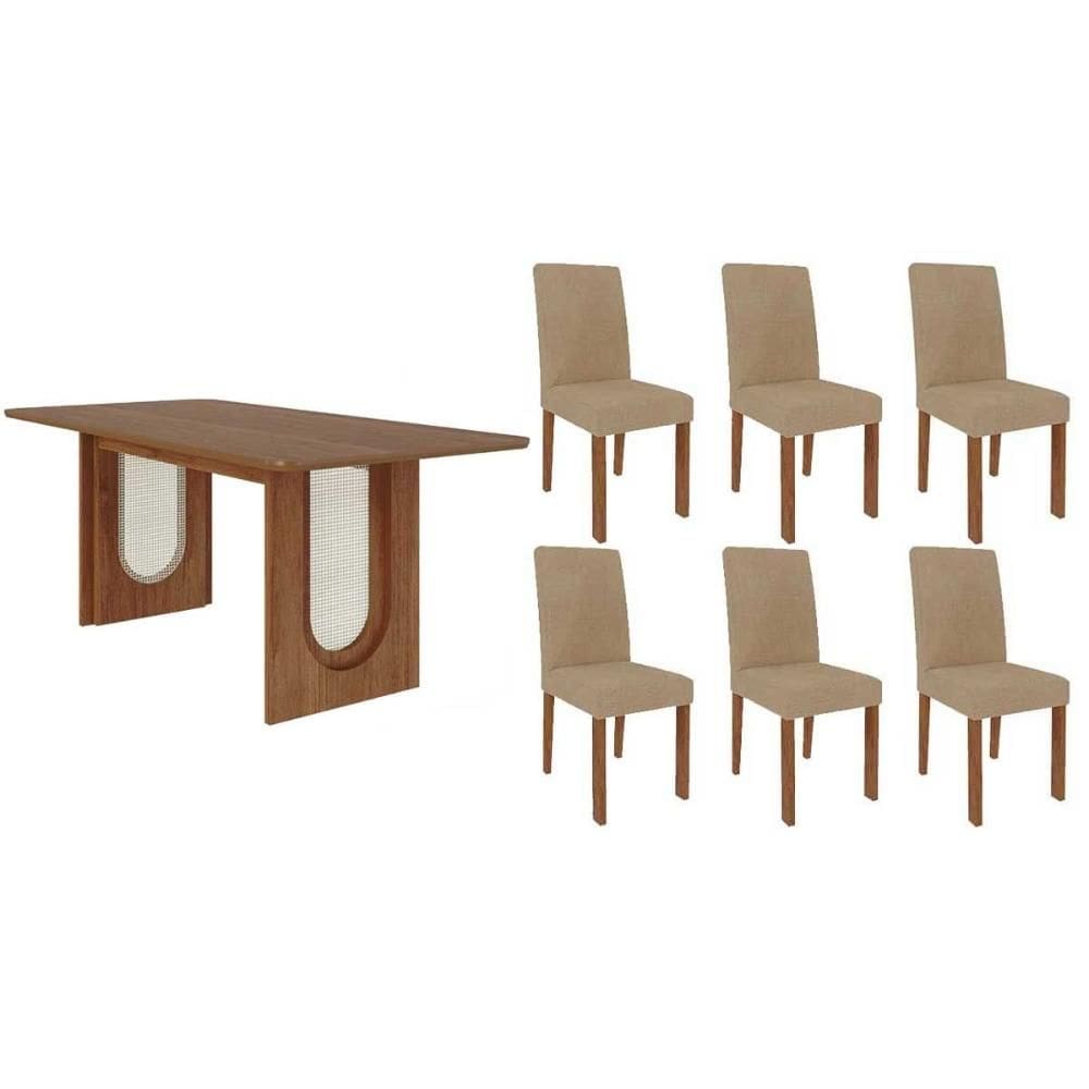 Sala de Jantar Completa Valentina Tampo Madeirado 180x90cm e 6 Cadeiras Maia Cinamomo - Cinamomo/Suede Gengibre Bege - Cimol