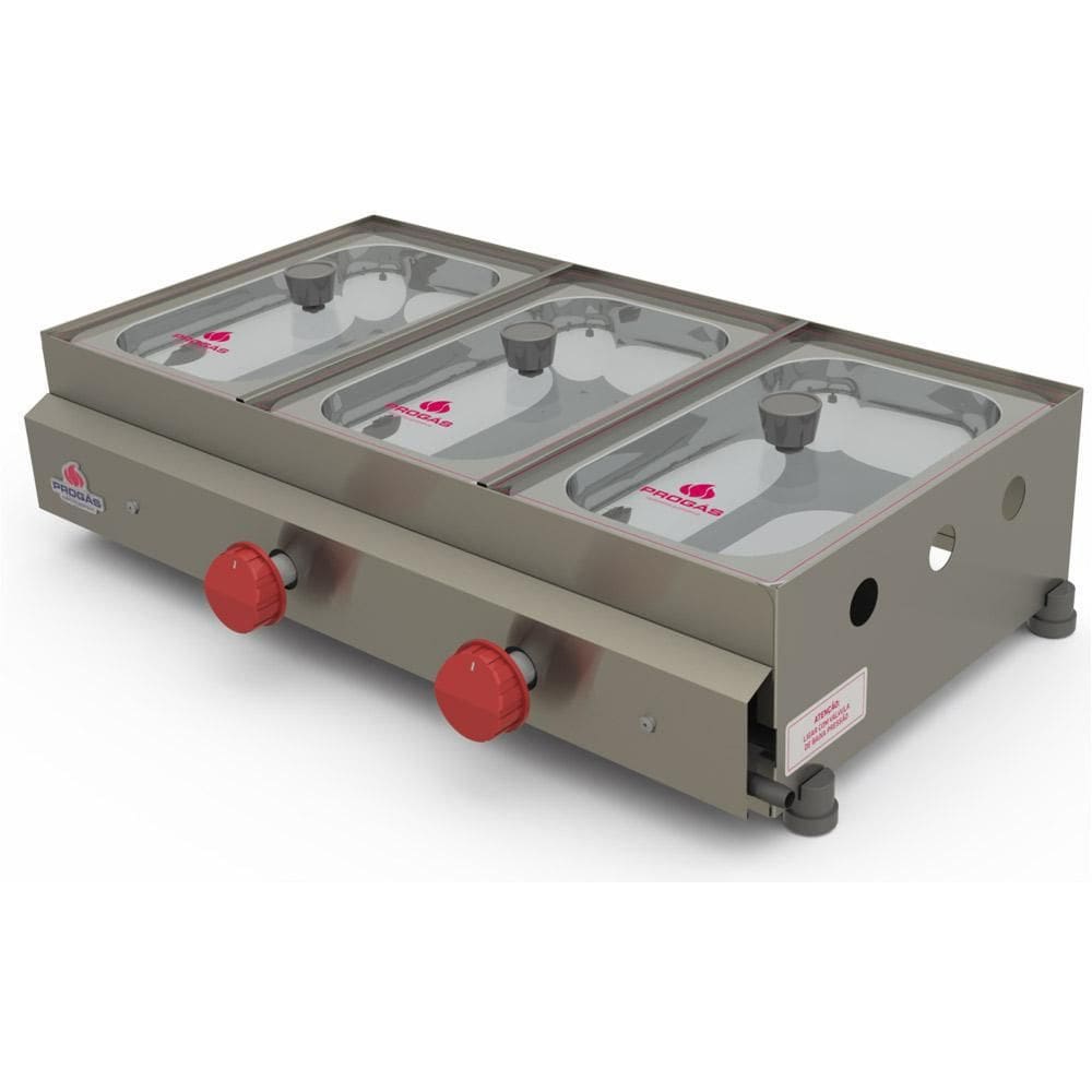 Molheira 3 Cubas A Gás 2 Quente Pr-03G + Kit Gás - Progás