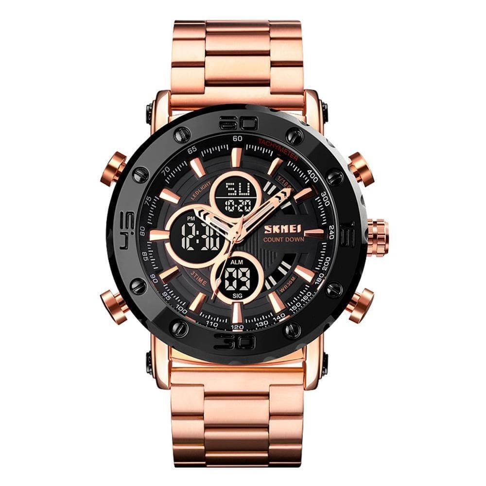 Relógio Masculino Skmei Anadigi 1636 - Rose E Preto