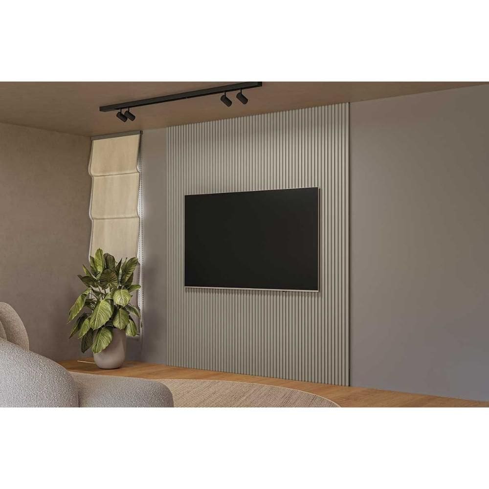 Painel Home p/ TV até 90 Pol Modular 2.6 Ripado 258x250cm Gris Fosco - Linea Brasil