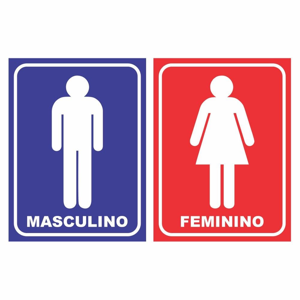 Kit Placa Sinalização Banheiro Feminino Masculino Sanitário