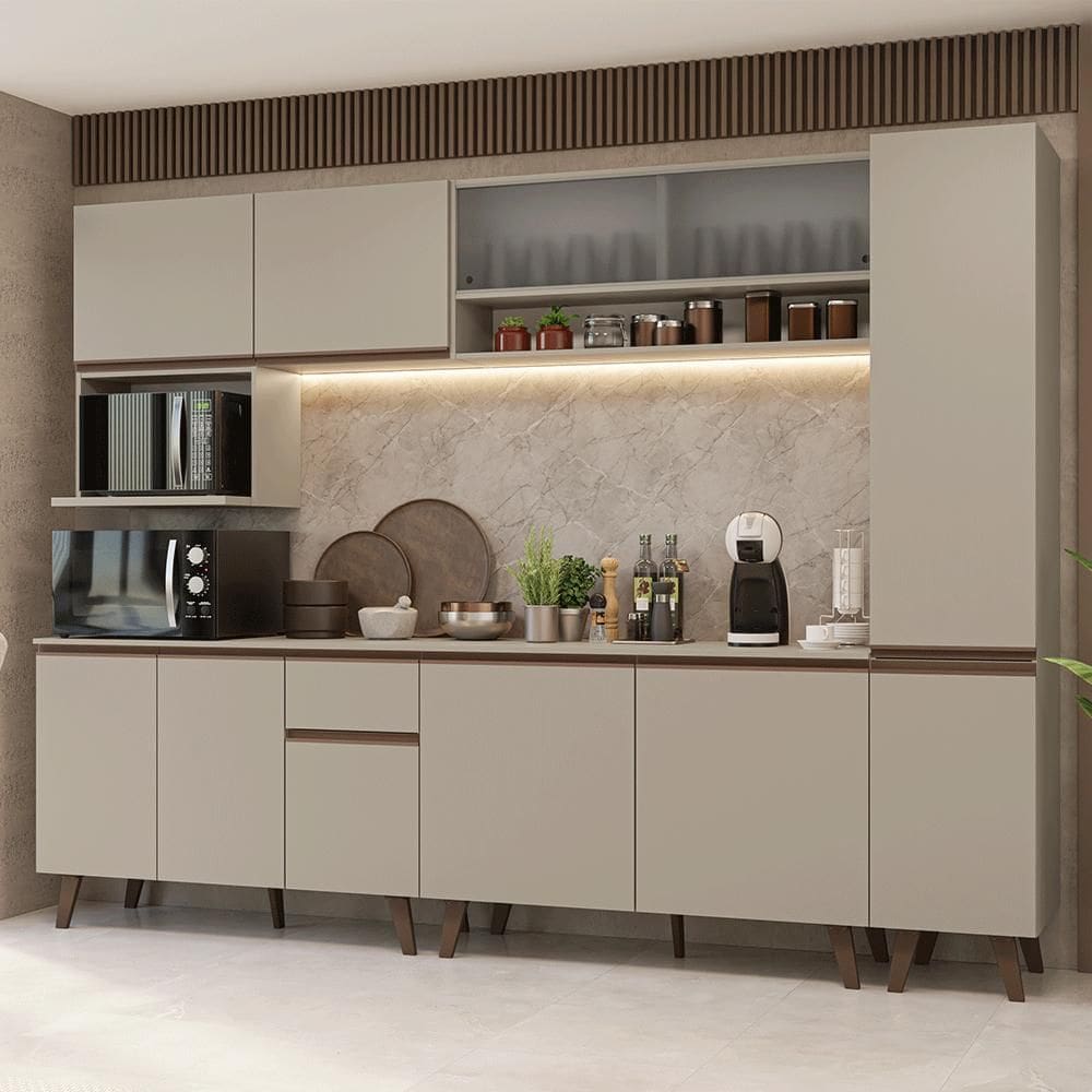 Armário de Cozinha Completa 280 cm Crema Nice Madesa 02