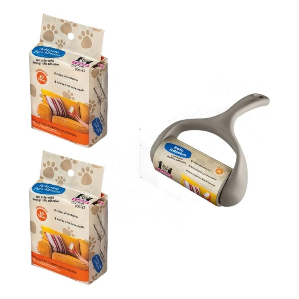 Kit Refil Para Tirar Pelos E Rolo Adesivo Roupas Cama Sofa