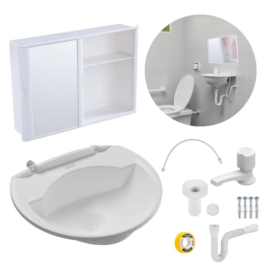 Armário + Pia 4L + Torneira + Sifão + Engate + Veda Rosca