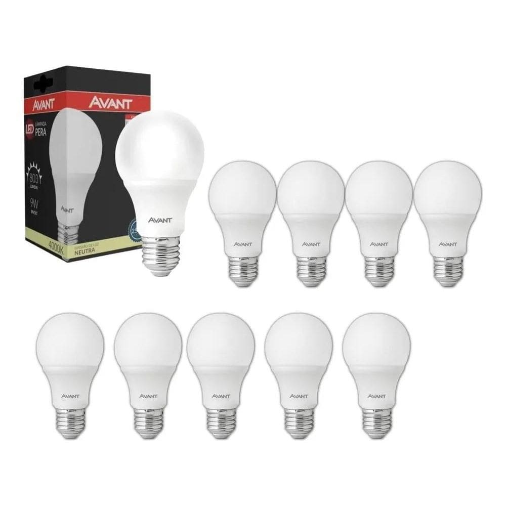 Kit 10 Lâmpada Led 9W Bulbo E27 4000K Branco Neutro Luz Bran