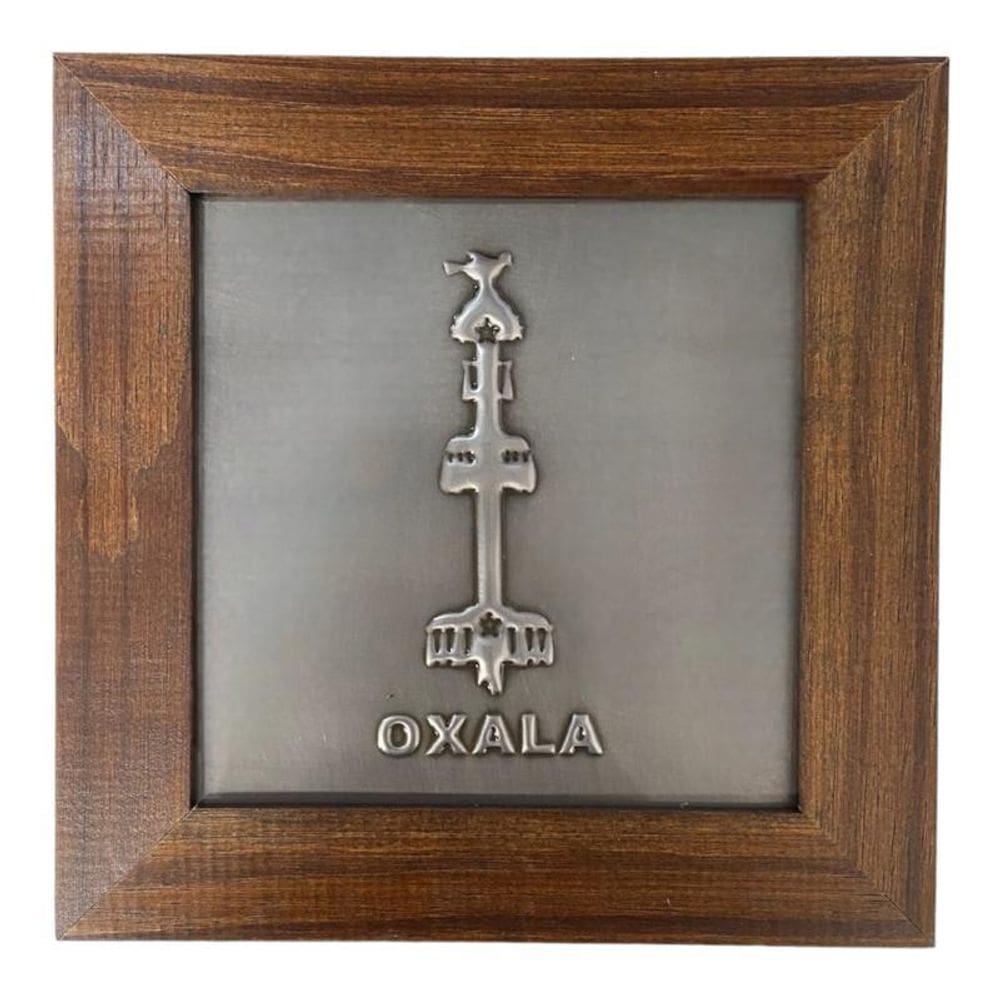 Quadro Orixá Oxalá Em Aço E Madeira Imbuia 18 X18 Cm