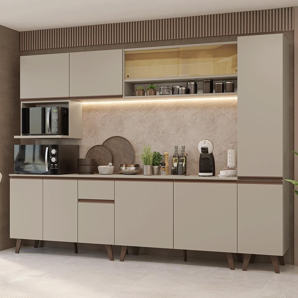 Armário de Cozinha Completa 280 cm Crema Nice Madesa 03