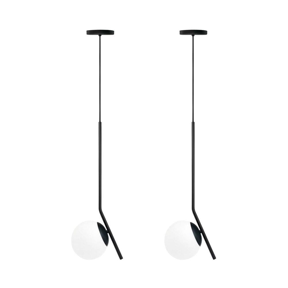 Par Lustre Pendente Haste Inclinada Globo Jabuticaba - Preto