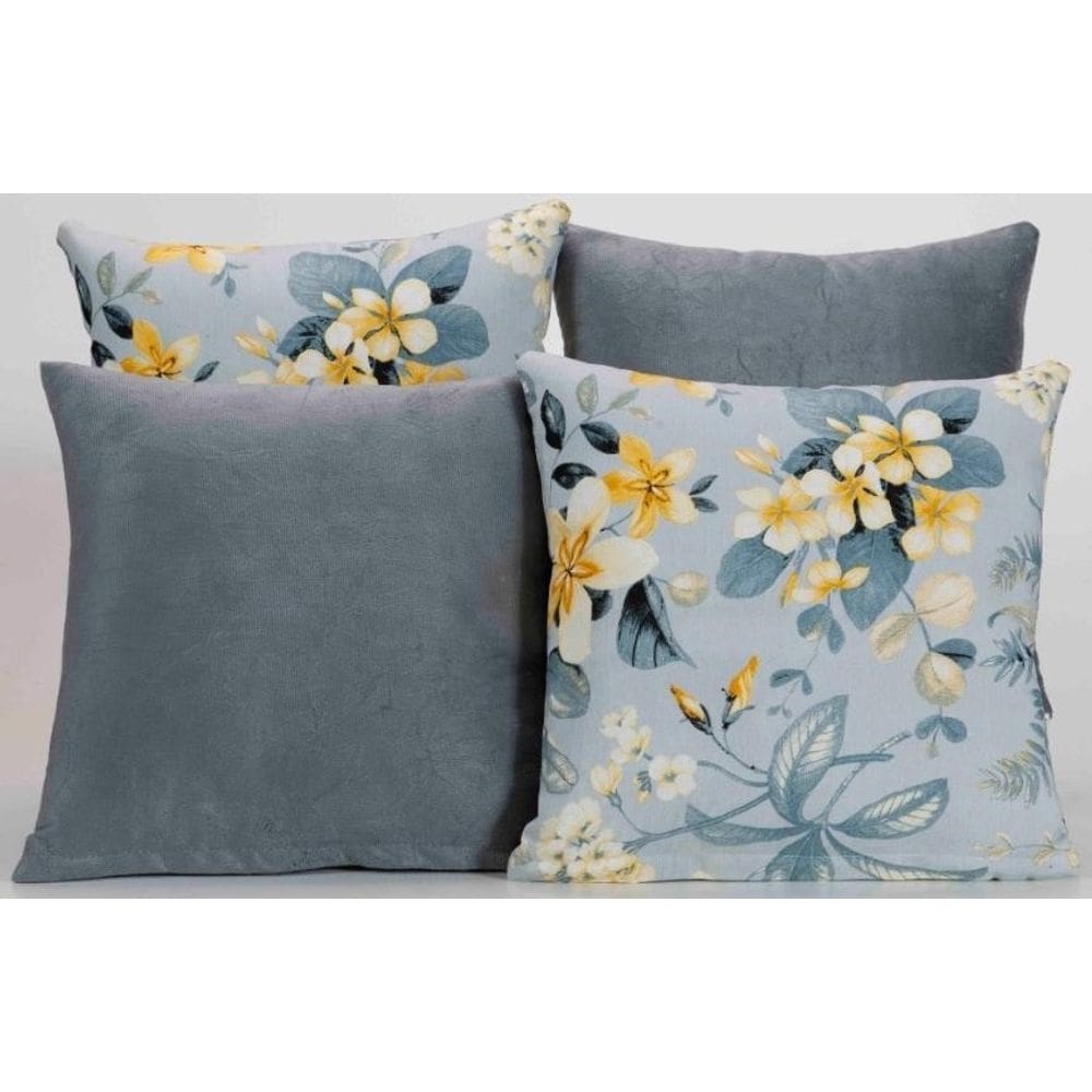 Kit 4 Almofadas Decorativas Para Sofá Estampa Cinza Com Azul