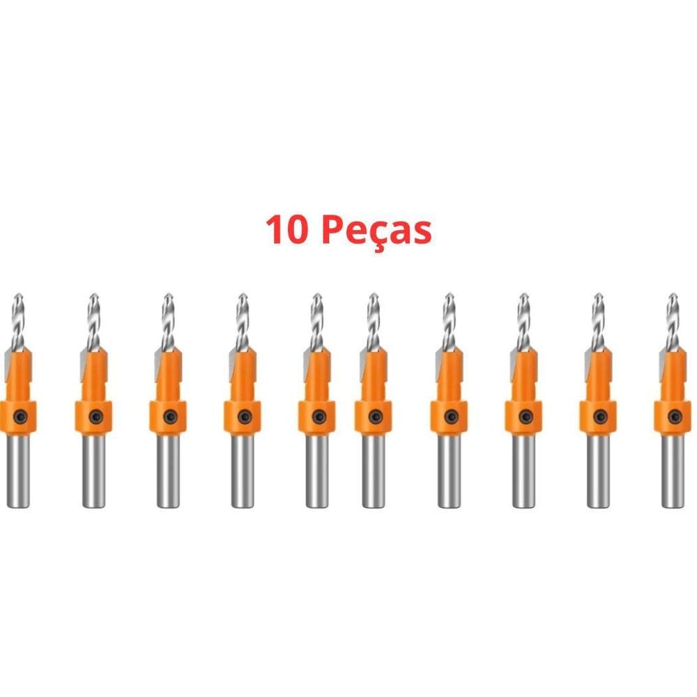 Kit 10 Brocas Escareadoras 3Mm X 8Mm Haste Lisa
