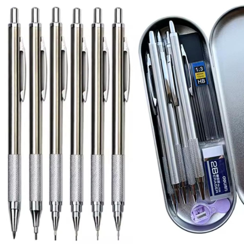 Kit 5 Lapiseiras E Refil Grafites 0.3 0.5 0.7 0.9 1.3 2.0Mm