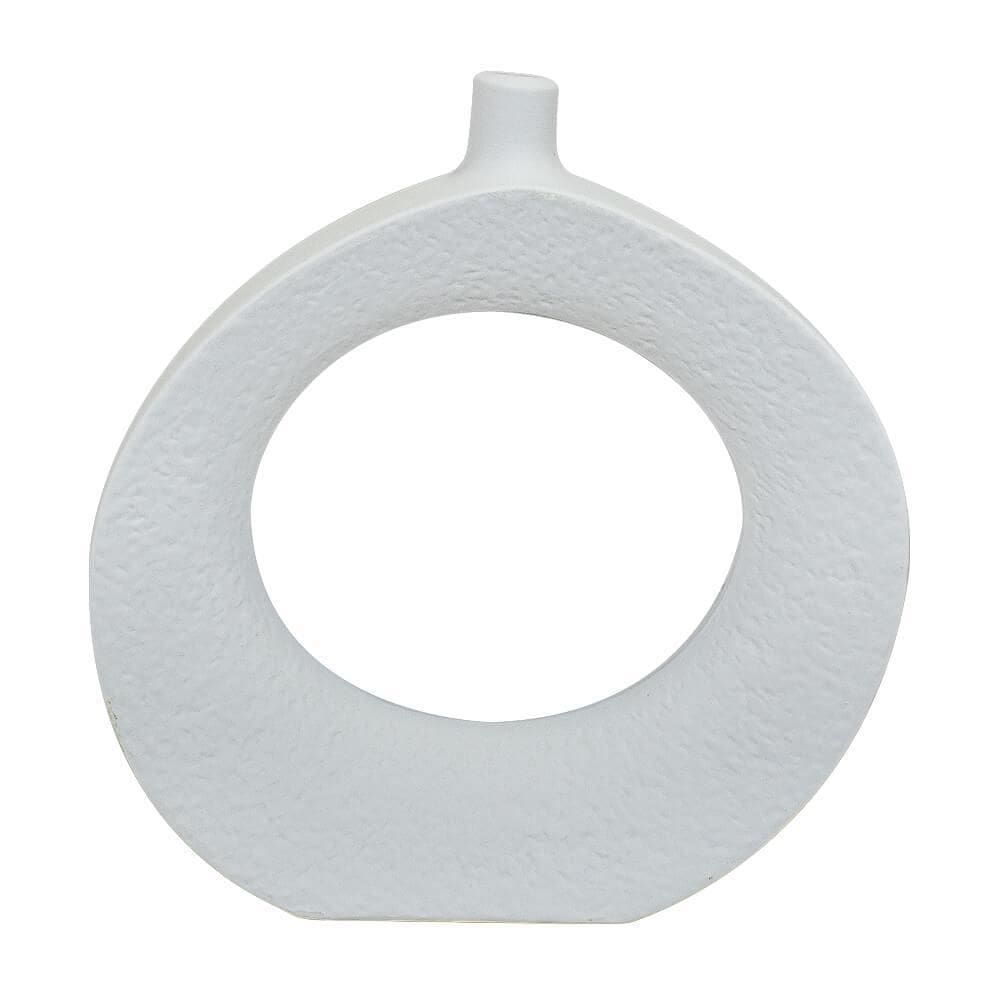 Escultura Vaso Decorativo Em Cerâmica Branco 18Cm X 17,5Cm