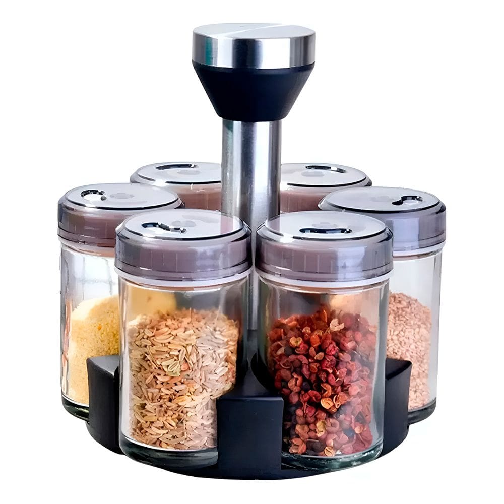 Organizador Porta Condimentos Giratório 6 Potes Vidro 100ml